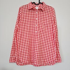 J.Crew Women’s Red Gingham 1/2 Button Down Boy fit Shirt Size S Long Sleeve
